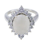 Rainbow Moonstone Halo Egyptian 925 Silver White Gemstone Eye catching Contemporary Ring Jewellery