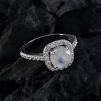 Rainbow Moonstone Halo French 925 Sterling Silver White Gems Slim Luxurious Ring Jewellery