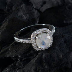 Rainbow Moonstone Halo French 925 Sterling Silver White Gems Slim Luxurious Ring Jewellery