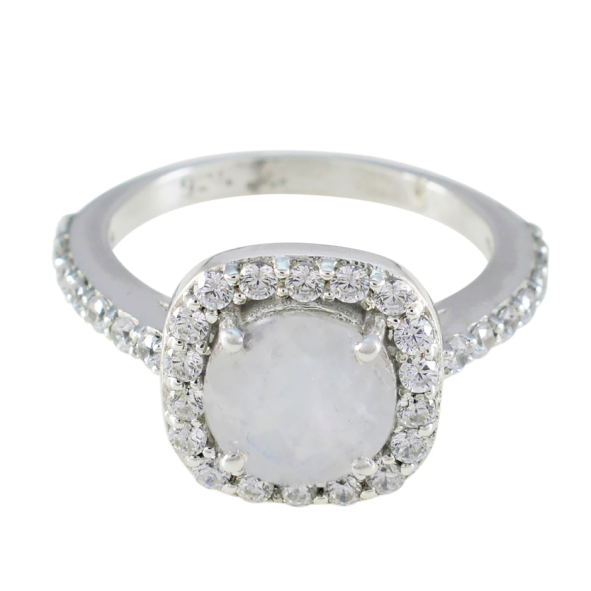 Rainbow Moonstone Halo French 925 Sterling Silver White Gems Slim Luxurious Ring Jewellery Image principale du produit