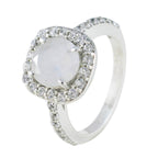 Rainbow Moonstone Halo French 925 Sterling Silver White Gems Slim Luxurious Ring Jewellery