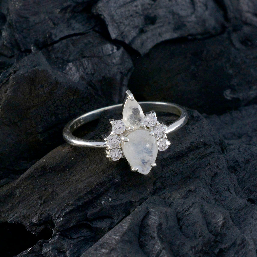 Rainbow Moonstone Toi et Moi Turkish 925 Sterling Silver White Gems Elegant  Graceful Ring Jewelry