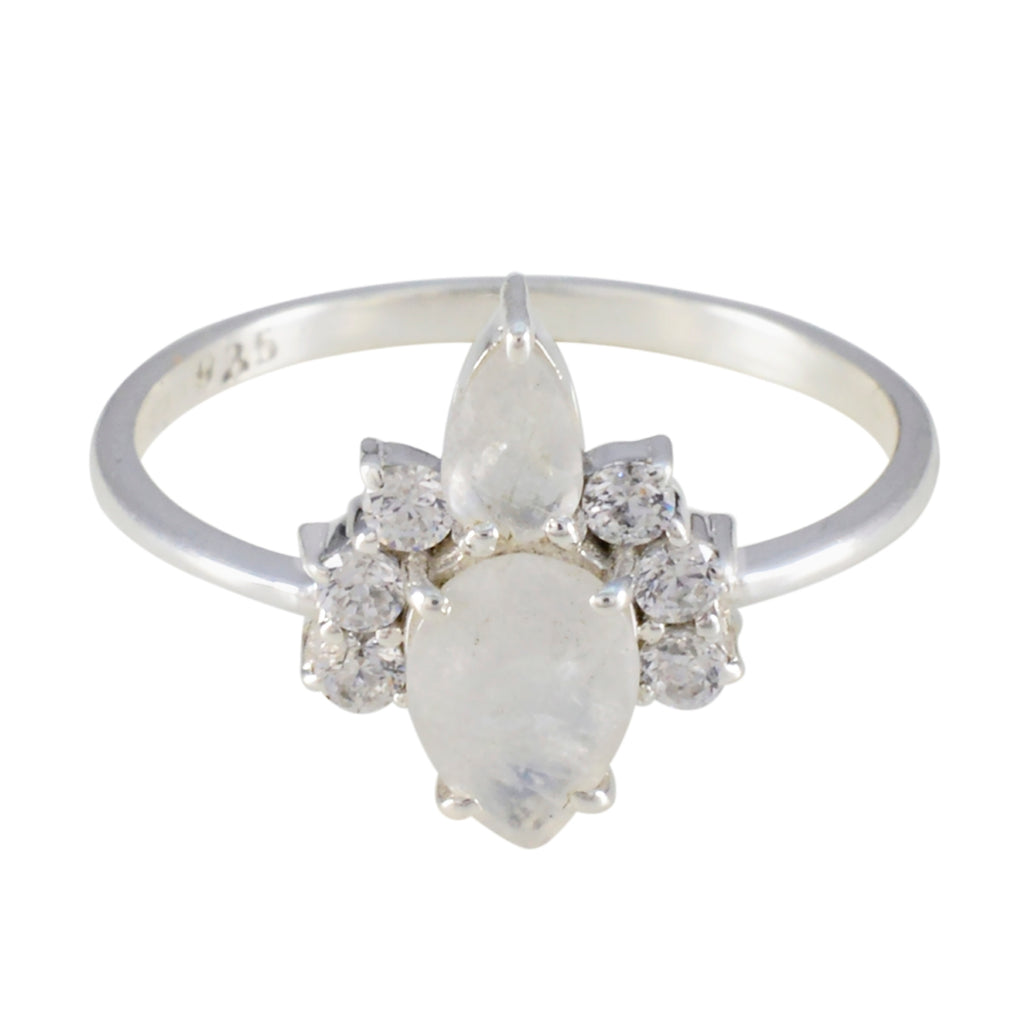 Rainbow Moonstone Toi et Moi Turkish 925 Sterling Silver White Gems Elegant  Graceful Ring Jewelry