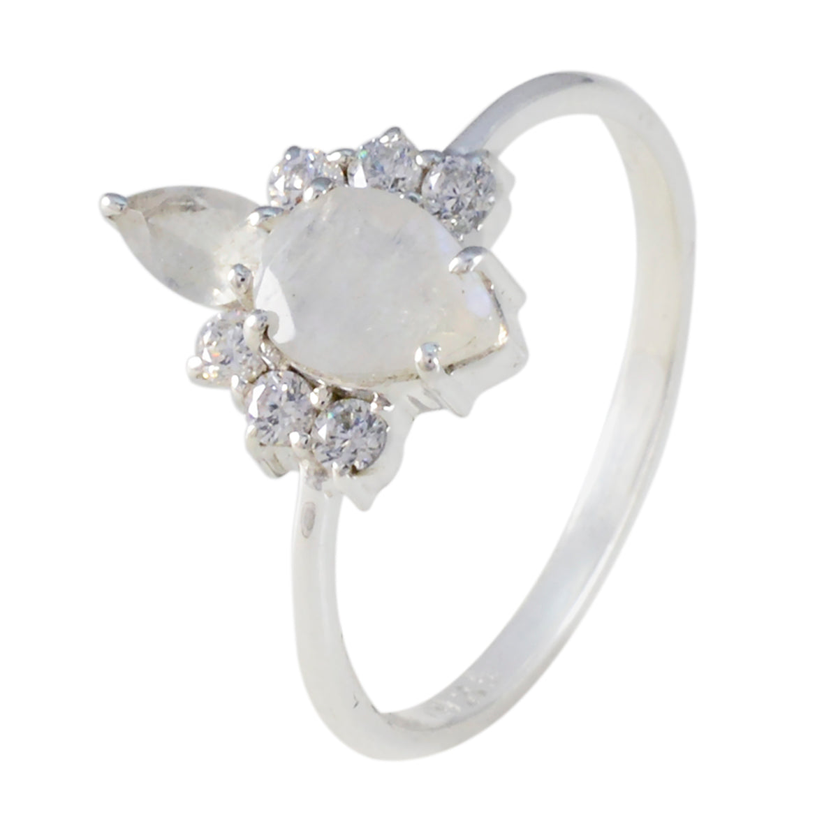 Rainbow Moonstone Toi et Moi Turkish 925 Sterling Silver White Gems Elegant  Graceful Ring Jewelry