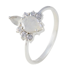 Rainbow Moonstone Toi et Moi Turkish 925 Sterling Silver White Gems Elegant  Graceful Ring Jewelry