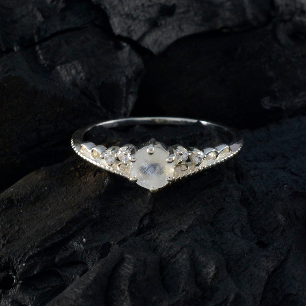 Rainbow Moonstone Halo Korean Sterling Silver White Gemstones Elegant  Luxurious Ring Jewelry