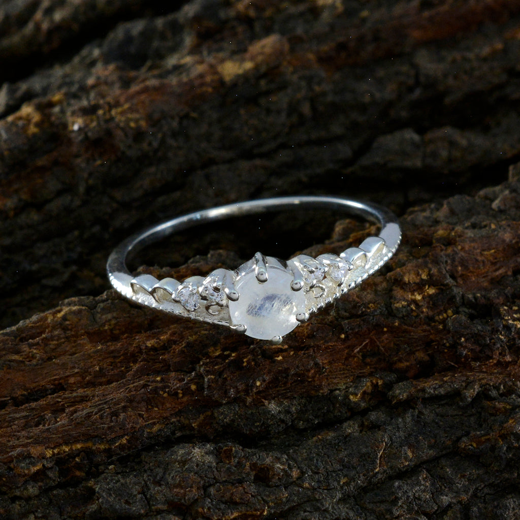 Rainbow Moonstone Halo Korean Sterling Silver White Gemstones Elegant  Luxurious Ring Jewelry