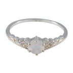 Rainbow Moonstone Halo Korean Sterling Silver White Gemstones Elegant  Luxurious Ring Jewelry