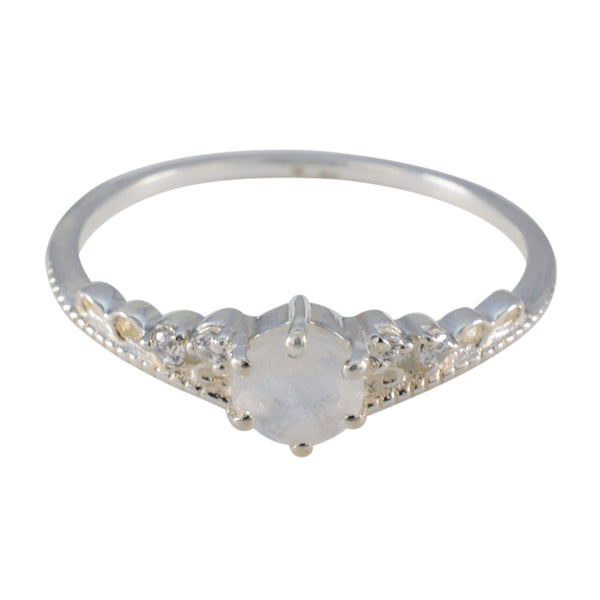 Rainbow Moonstone Halo Korean Sterling Silver White Gemstones Elegant Luxurious Ring Jewelry