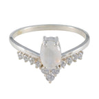 Rainbow Moonstone Halo Korean 92.5 Silver White Gemstone Delicate Sophisticated Ring Jewellery