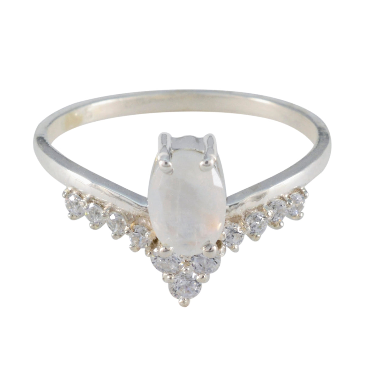 Rainbow Moonstone Halo Korean 92.5 Silver White Gemstone Delicate Sophisticated Ring Jewellery