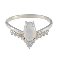 Rainbow Moonstone Halo Korean 92.5 Silver White Gemstone Delicate Sophisticated Ring Jewellery