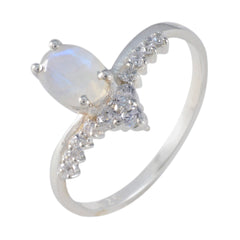 Rainbow Moonstone Halo Korean 92.5 Silver White Gemstone Delicate Sophisticated Ring Jewellery
