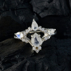Rainbow Moonstone Halo African Silver White Gems Featherlight Graceful Ring Jewellery