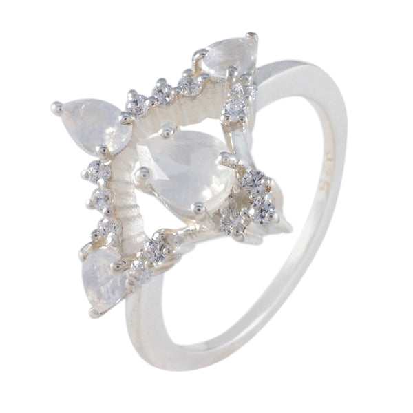 Rainbow Moonstone Halo African Silver White Gems Featherlight Graceful Ring Jewellery