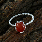 Red Onyx Solitaire Korean 92.5 Silver Red Gemstone Delicate Twist Ring Jewelry
