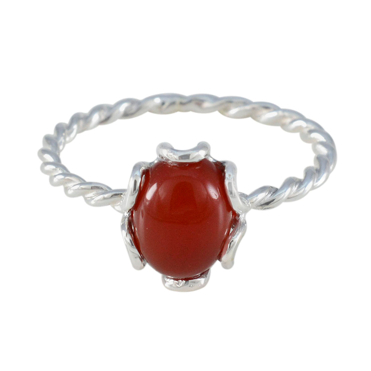 Red Onyx Solitaire Korean 92.5 Silver Red Gemstone Delicate Twist Ring Jewelry Image principale du produit