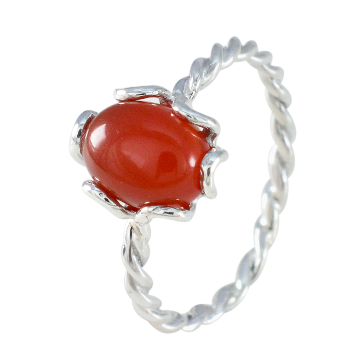 Red Onyx Solitaire Korean 92.5 Silver Red Gemstone Delicate Twist Ring Jewelry