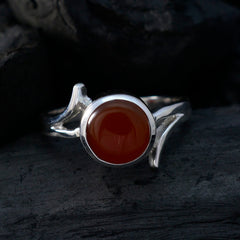 Red Onyx Solitaire French Sterling Silver Red Gemstone Slim Abstract Ring Jewellery