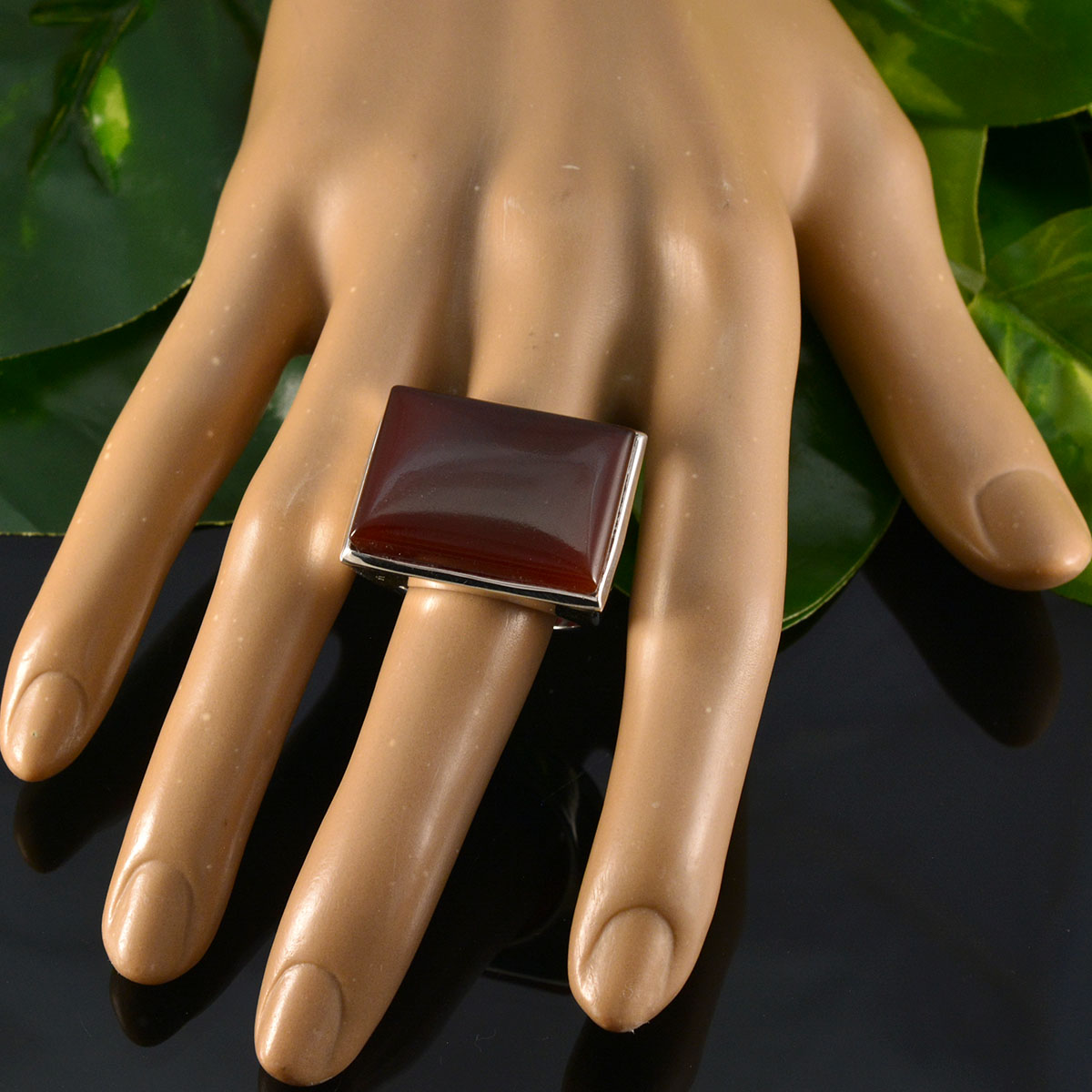 Red Onyx Solitaire Italian Sterling Silver Red Gemstone Chunky Armor Ring Jewelry