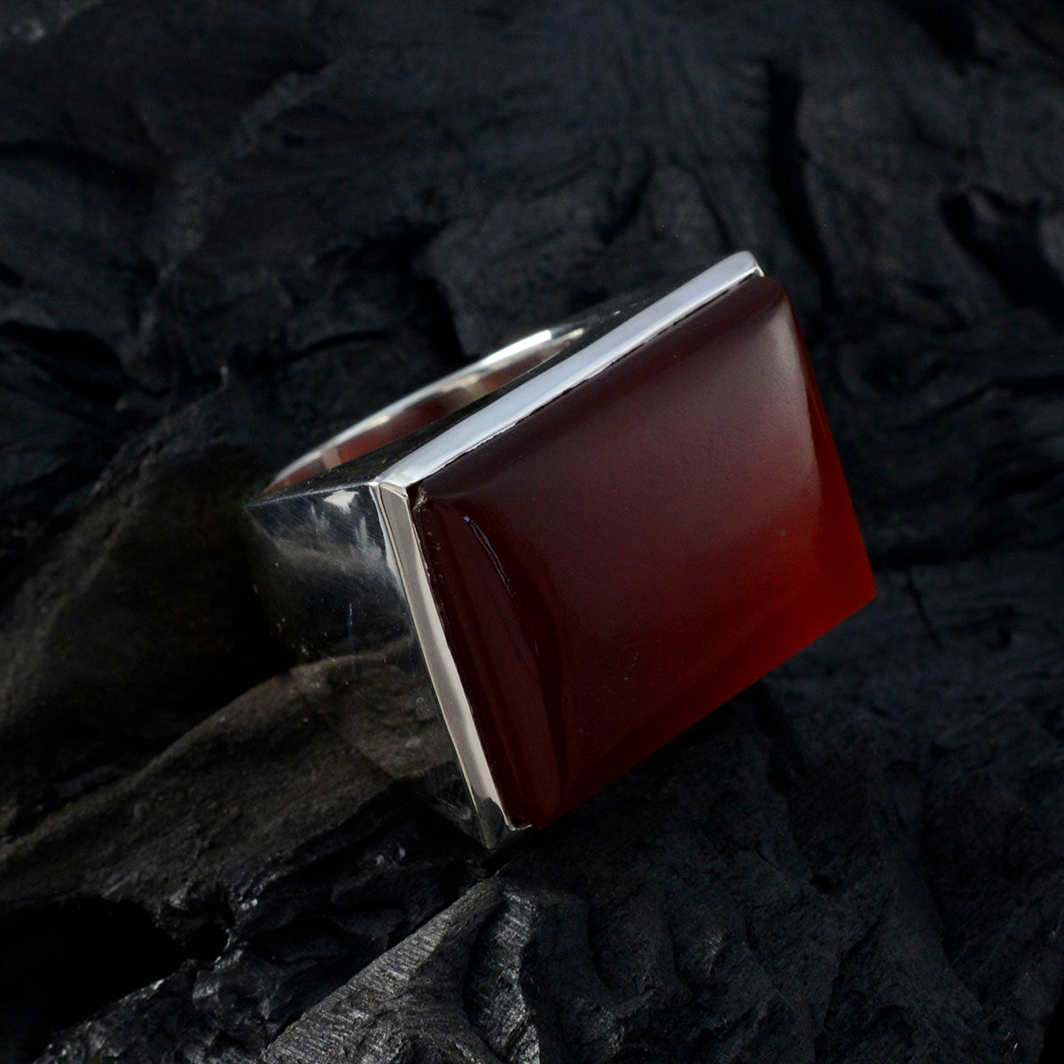 Red Onyx Solitaire Italian Sterling Silver Red Gemstone Chunky Armor Ring Jewelry