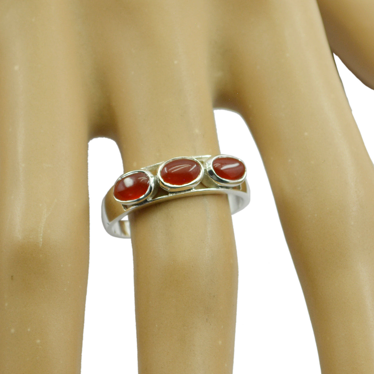 Red onyx Trilogy Korean 92.5 Silver Red Gemstones Dainty Modern Ring Jewelry