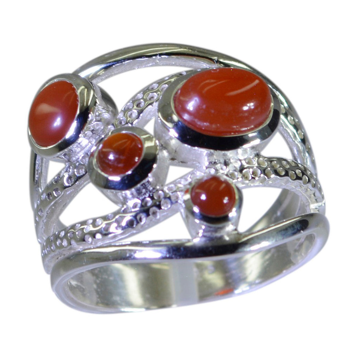 Chevalière en argent sterling 925 avec onyx rouge et pierres précieuses rouges Image secondaire du produit