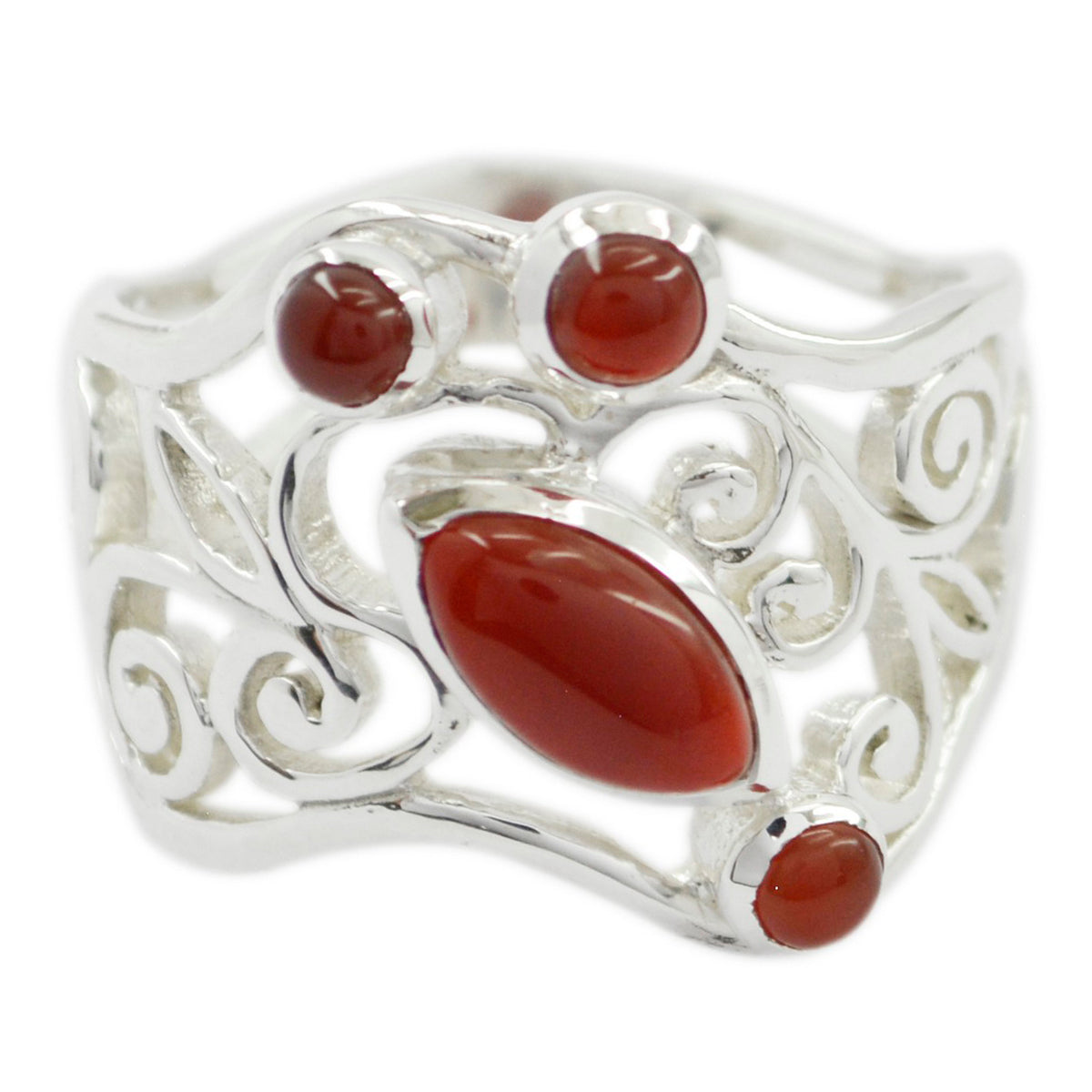 Roter Onyx Viertel Lateinamerikanisches Silber Rote Edelsteine Essentieller Filigraner Ringschmuck Hauptbild