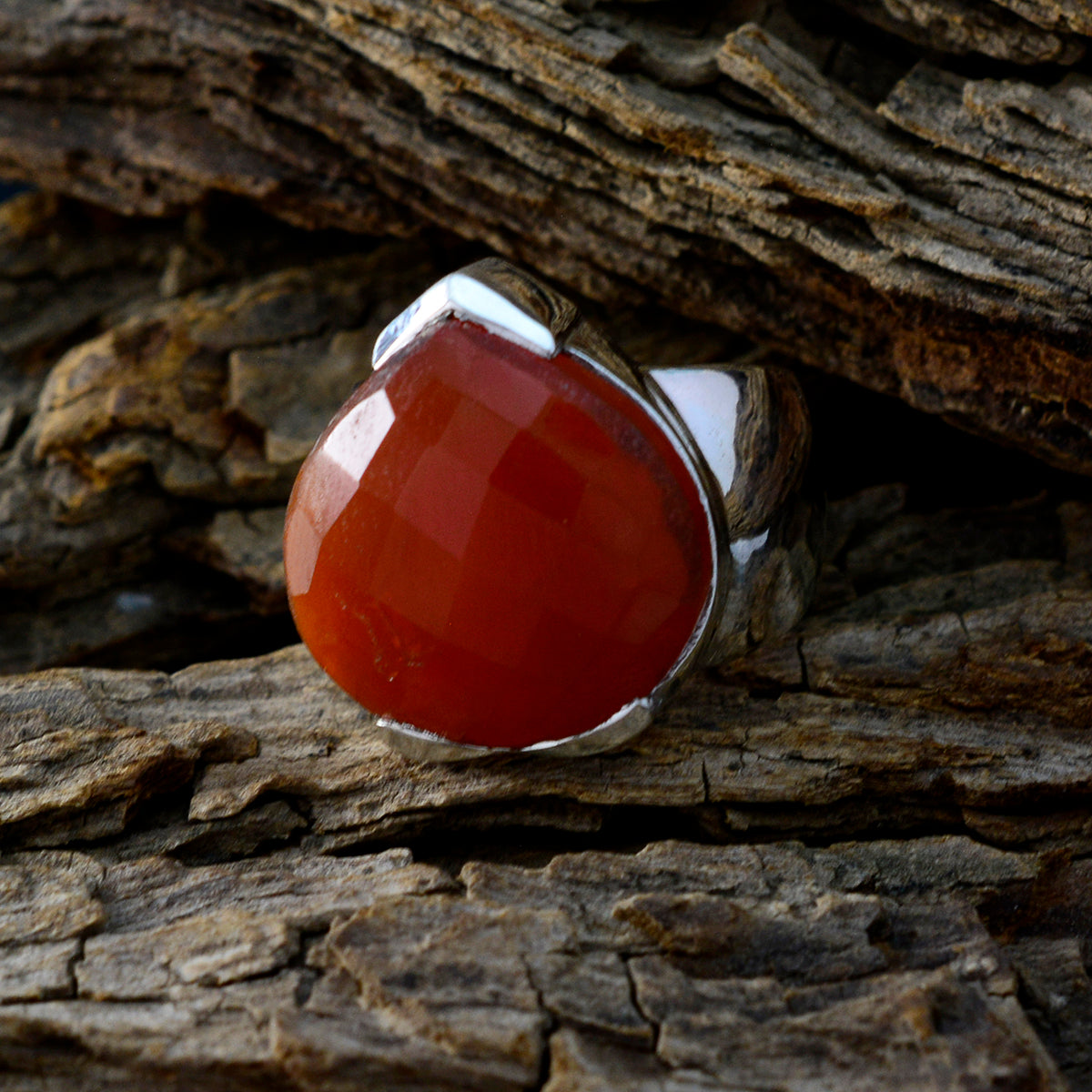 Red onyx Solitaire German Sterling Silver Red Gemstone Statement valentine Ring Jewelry