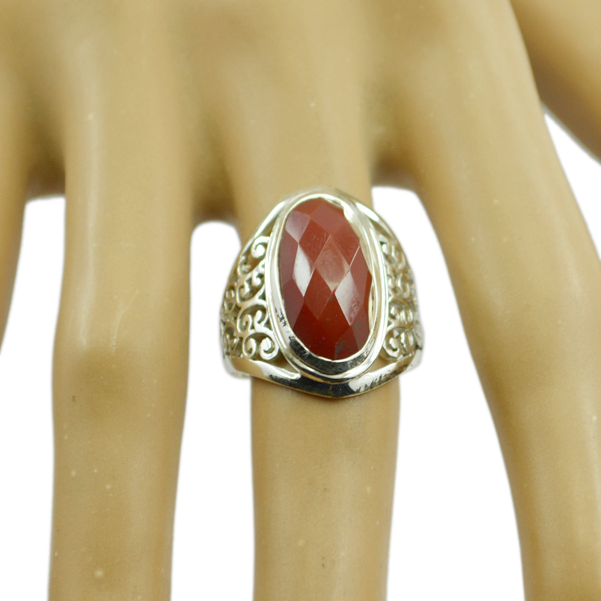 Red onyx Solitaire Australian 925 Sterling Silver Red Gems Mid weight Filigree Ring Jewelry