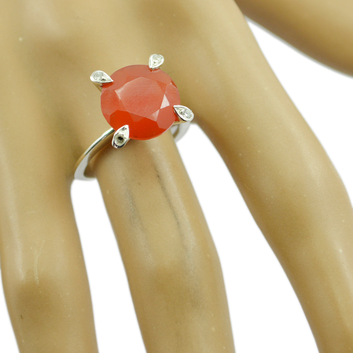 Red onyx Halo Moroccan 925 Silver Red Gems Slim Trendy Ring Jewelry