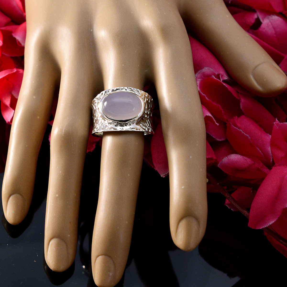 Rose Quartz Solitaire German 925 Sterling Silver Pink Gemstones Essential  engravings Ring Jewelry