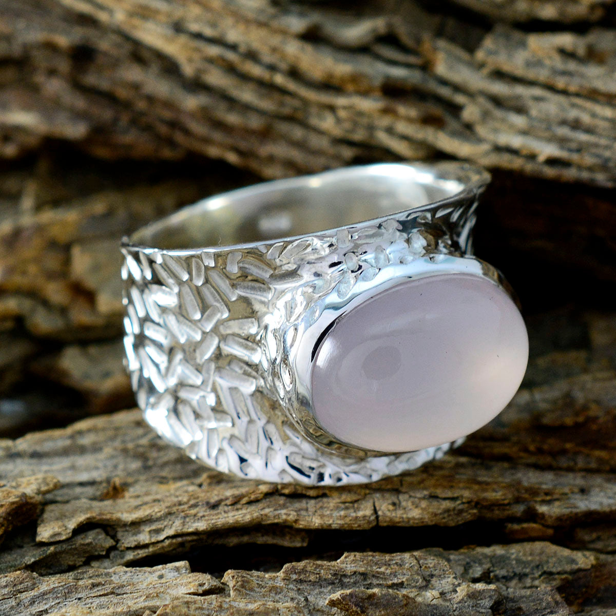 Rose Quartz Solitaire German 925 Sterling Silver Pink Gemstones Essential  engravings Ring Jewelry