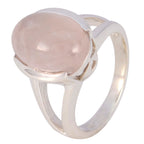 Rose Quartz Solitaire Egyptian Silver Pink Gemstones Mid weight Feminine Ring Jewelry