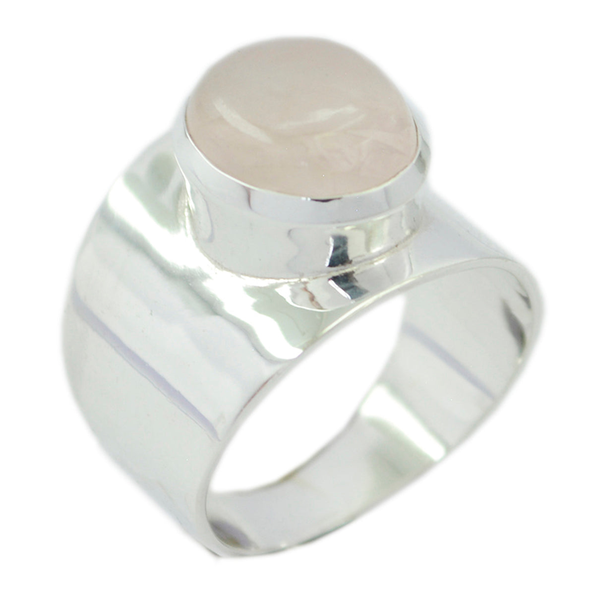 Rose Quartz Solitaire French 925 Sterling Silver Pink Gems Eye catching Armor Ring Jewelry