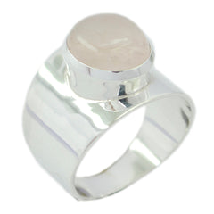 Rose Quartz Solitaire French 925 Sterling Silver Pink Gems Eye catching Armor Ring Jewelry