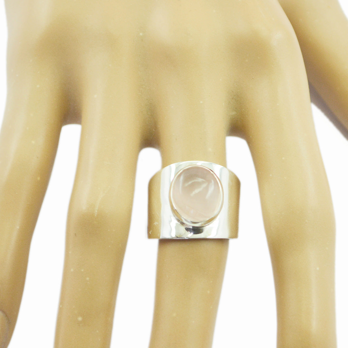 Anello con armatura accattivante in argento sterling 925 francese con gemme rosa e solitario in quarzo rosa Immagine secondaria del prodotto