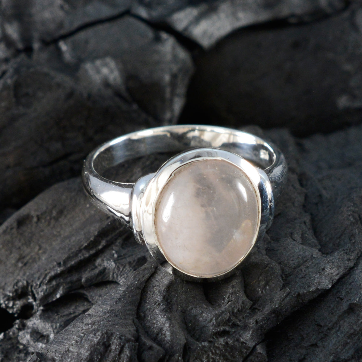 Rose Quartz Solitaire Egyptian 92.5 Silver Pink Gems Minimal Abstract Ring Jewelry