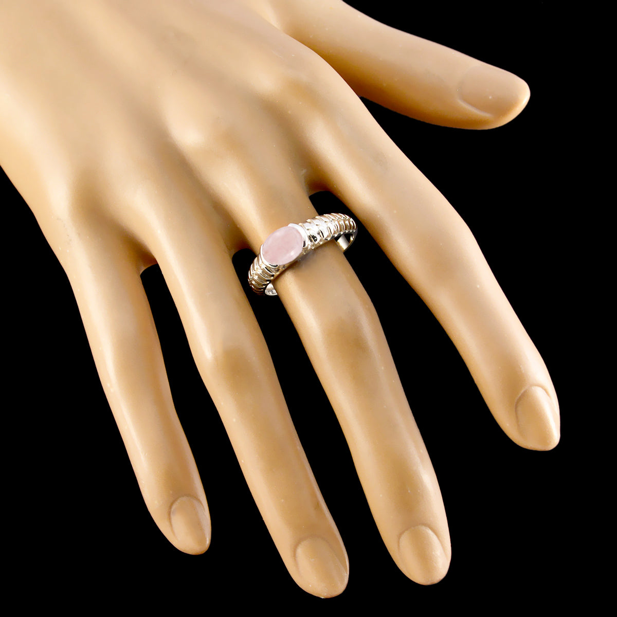 Rose Quartz Solitaire American Sterling Silver Pink Gemstones Whisper thin Abstract Ring Jewelry