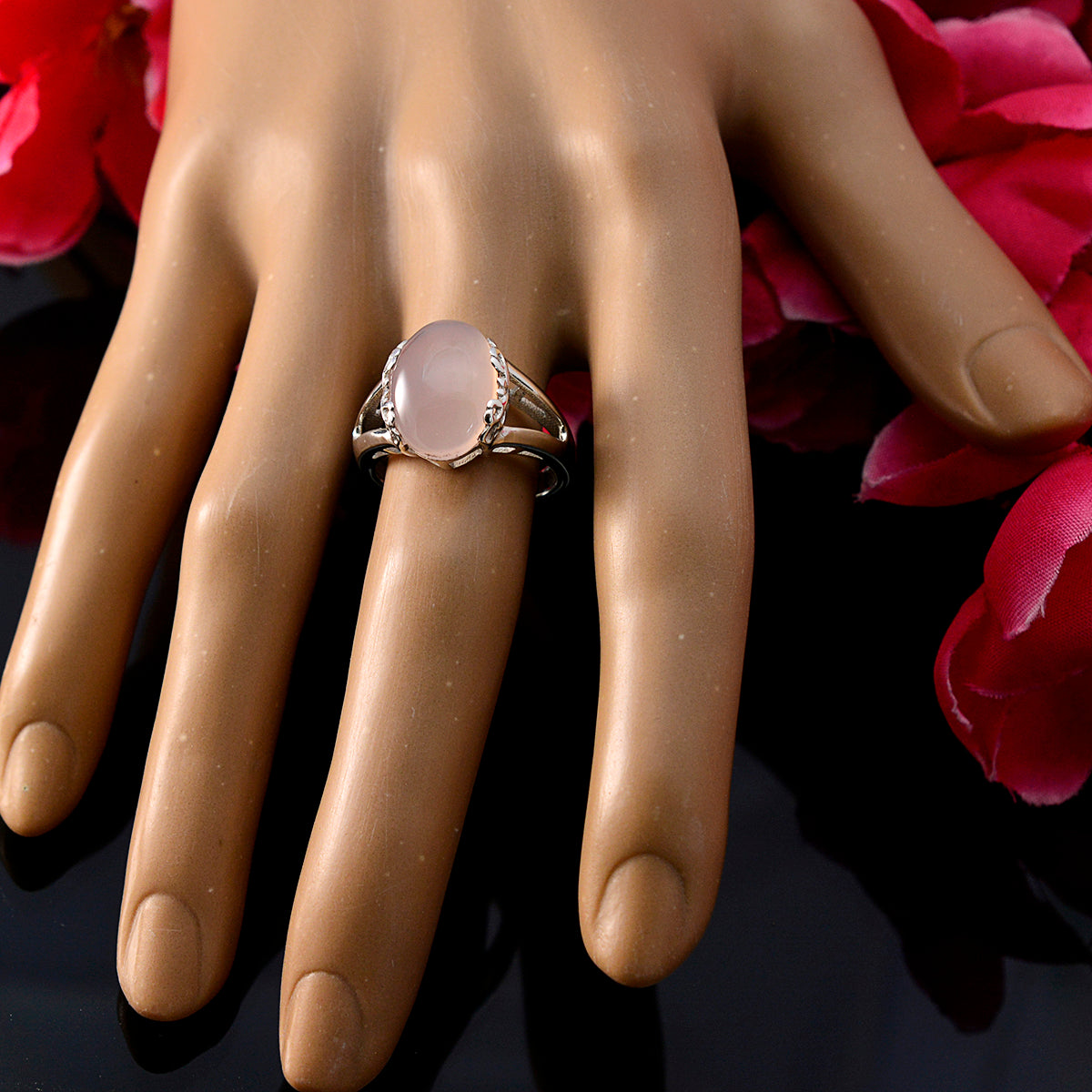 Rose Quartz Solitaire Indian 92.5 Silver Pink Gemstone Minimal Trendy Ring Jewelry