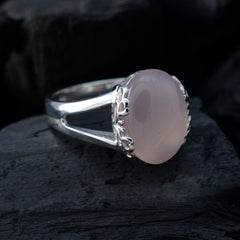 Rose Quartz Solitaire Indian 92.5 Silver Pink Gemstone Minimal Trendy Ring Jewelry