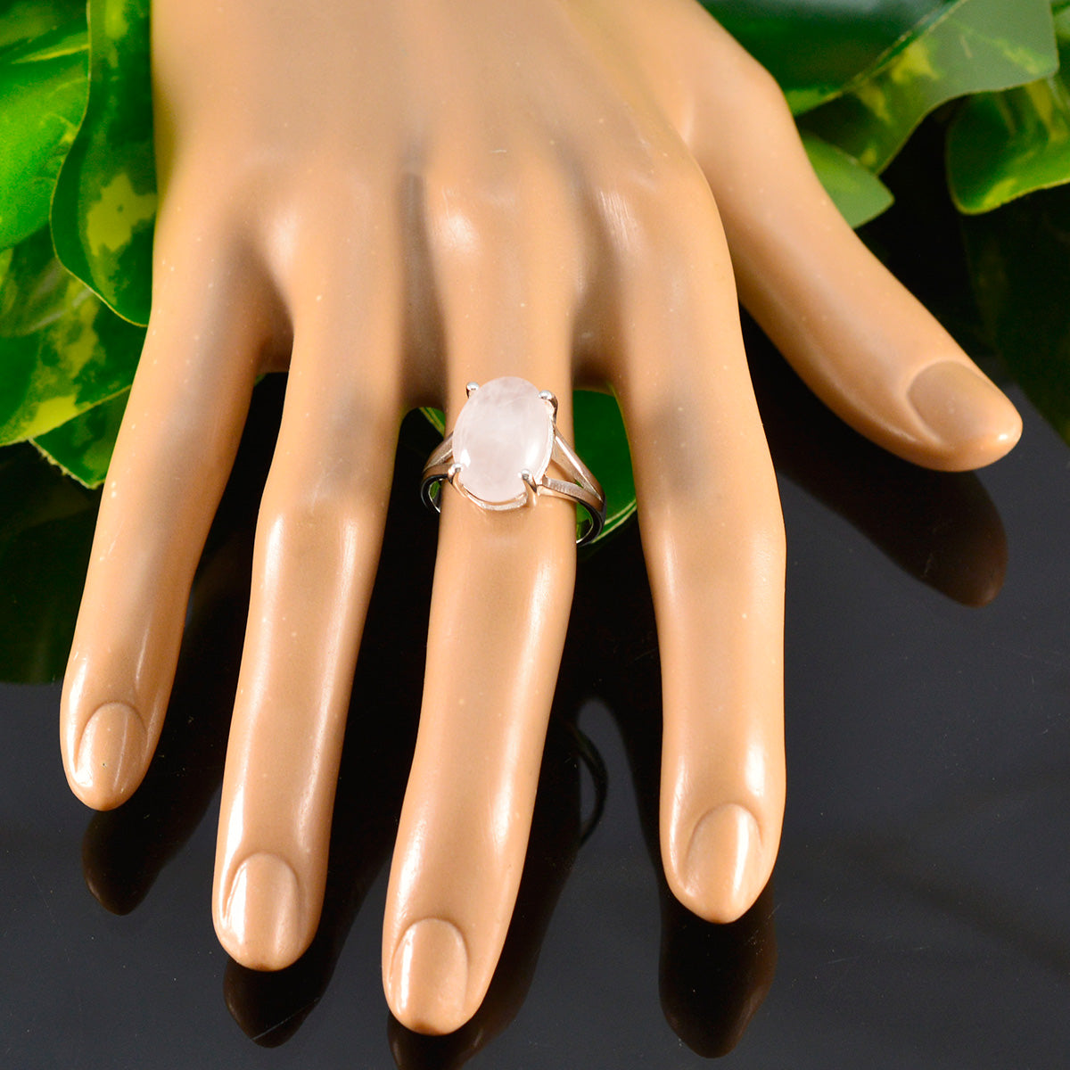Rose Quartz Solitaire Egyptian Silver Pink Gemstone Slim Boho Ring Jewelry