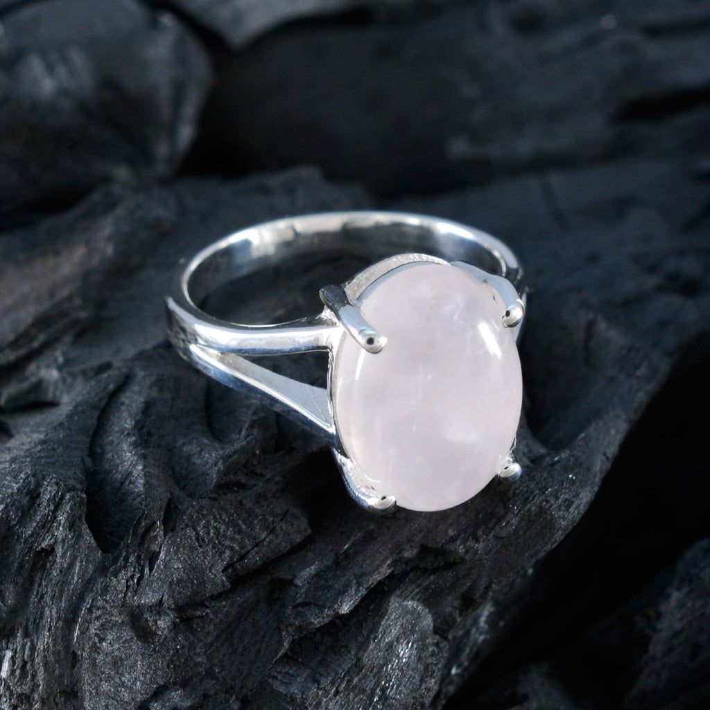 Rose Quartz Solitaire Egyptian Silver Pink Gemstone Slim Boho Ring Jewelry