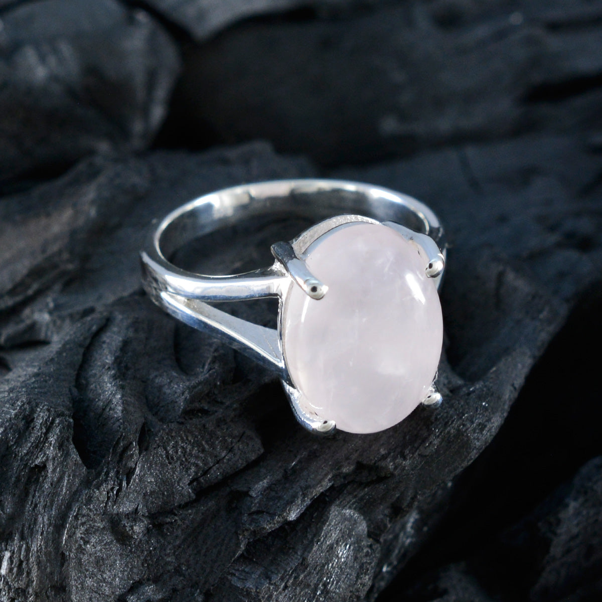 Rose Quartz Solitaire Egyptian Silver Pink Gemstone Slim Boho Ring Jewelry