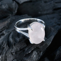 Rose Quartz Solitaire Egyptian Silver Pink Gemstone Slim Boho Ring Jewelry