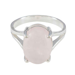 Rose Quartz Solitaire Egyptian Silver Pink Gemstone Slim Boho Ring Jewelry