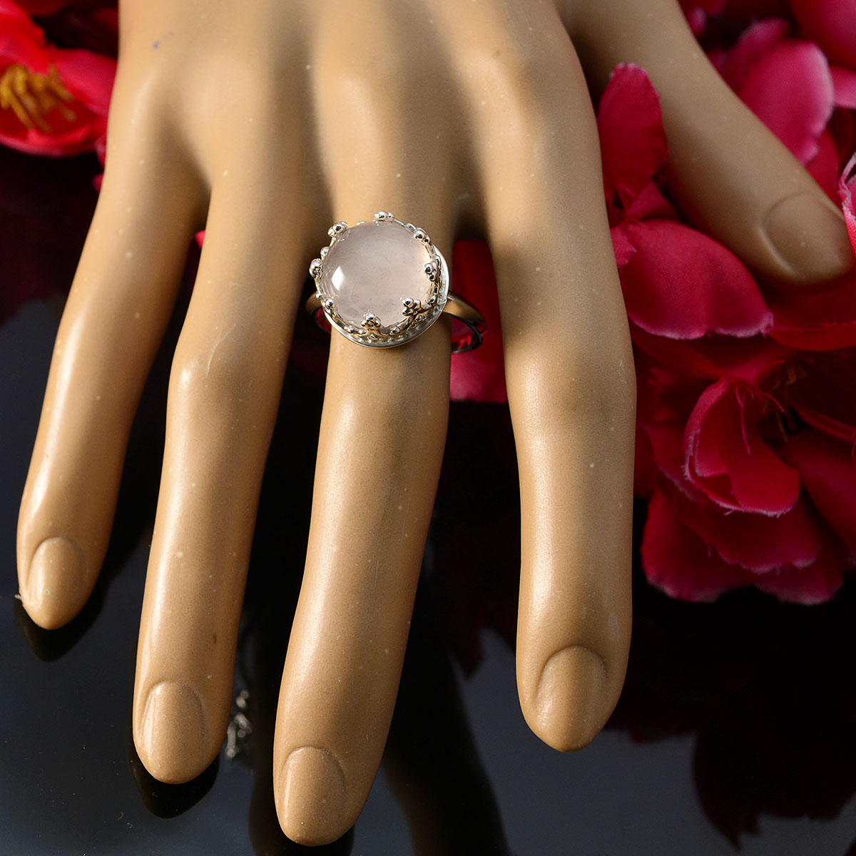 Rose Quartz Solitaire German 925 Silver Pink Gemstones Minimal Art Deco Ring Jewellery