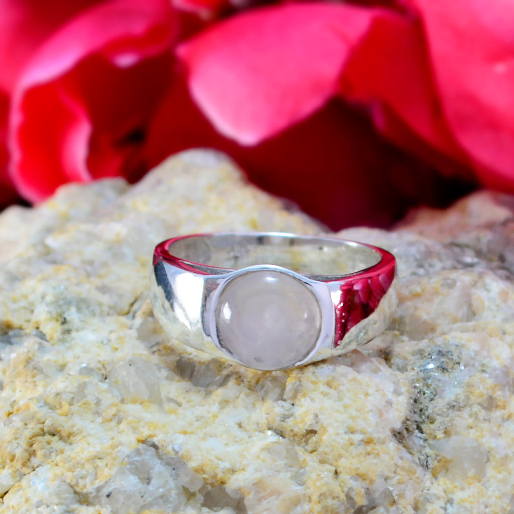 Rose Quartz Solitaire Russian 925 Sterling Silver Pink Gems Slim Trendy Ring Jewelry