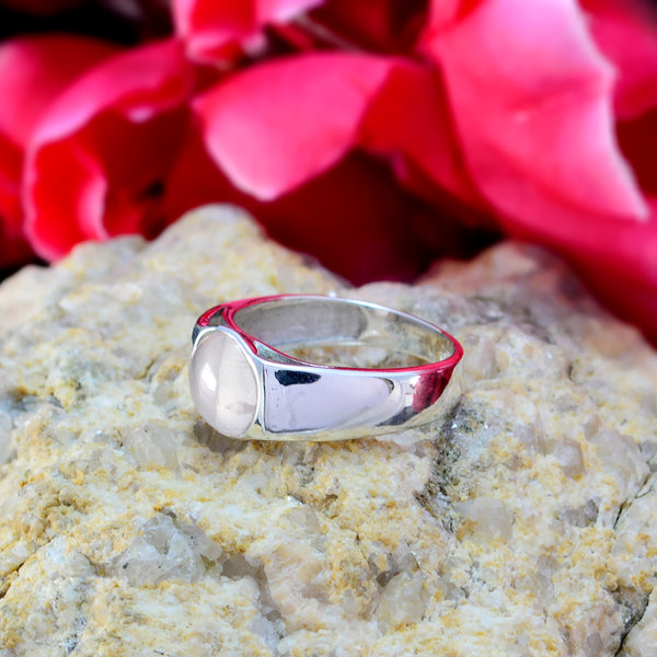 Rose Quartz Solitaire Russian 925 Sterling Silver Pink Gems Slim Trendy Ring Jewelry
