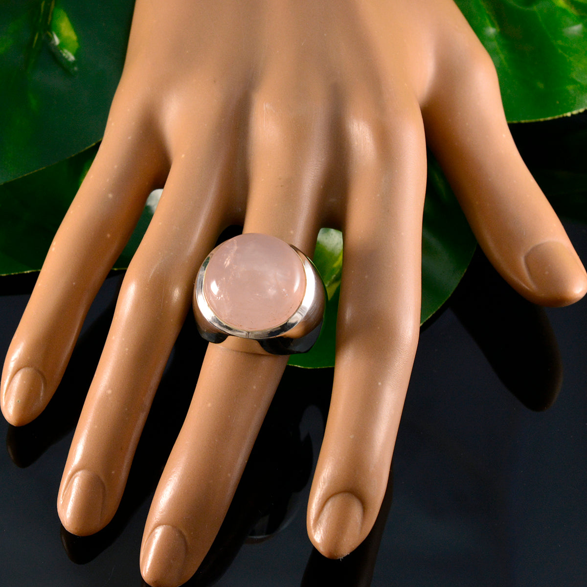 Rose Quartz Solitaire Italian Silver Pink Gemstone Chunky Signet Ring Jewelry